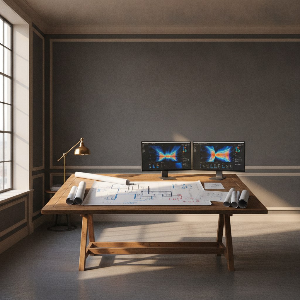 Bureau d'études avec plans techniques de ventilation